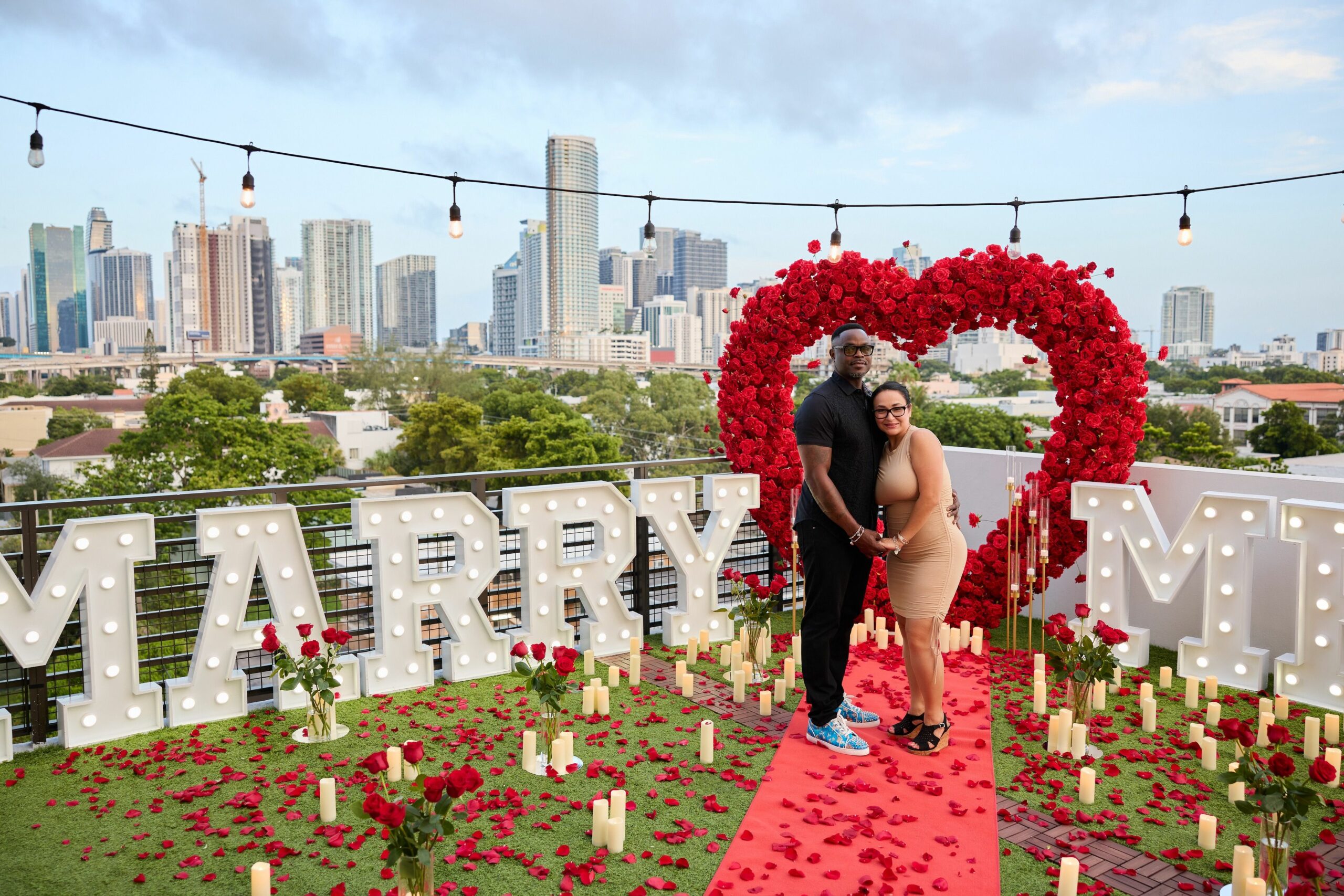 Couple on the Rooftop of Miami for Proposal